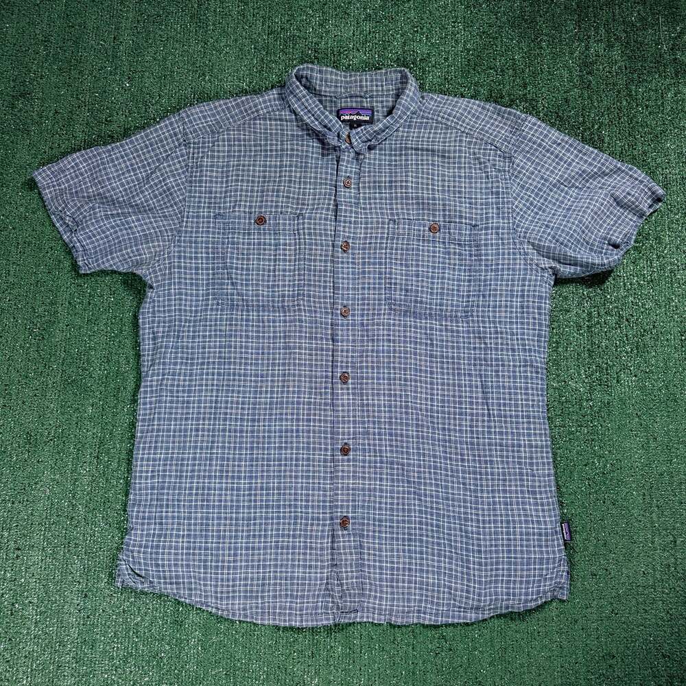 Patagonia Men's Back Step Shirt - Blue Plaid Short Sleeve Button-Up - XL